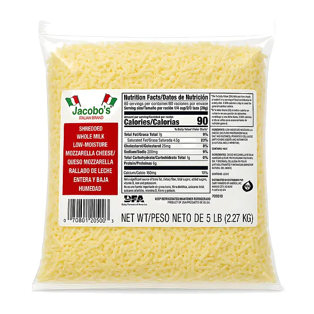 Queso Mozzarella Jacobo's · Rallado 5 lb